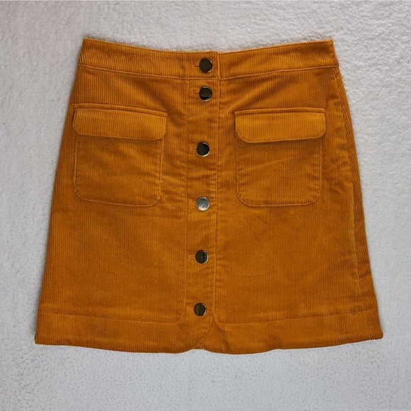 LOFT Dresses & Skirts - Loft Corduroy Skirt 4 Fall Orange Mini City Chic Gold Tone Button Front Pockets